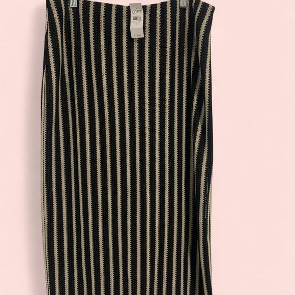 LOFT Black and White Striped Midi Skirt Size 12 NWT New with Tags - Picture 1 of 7